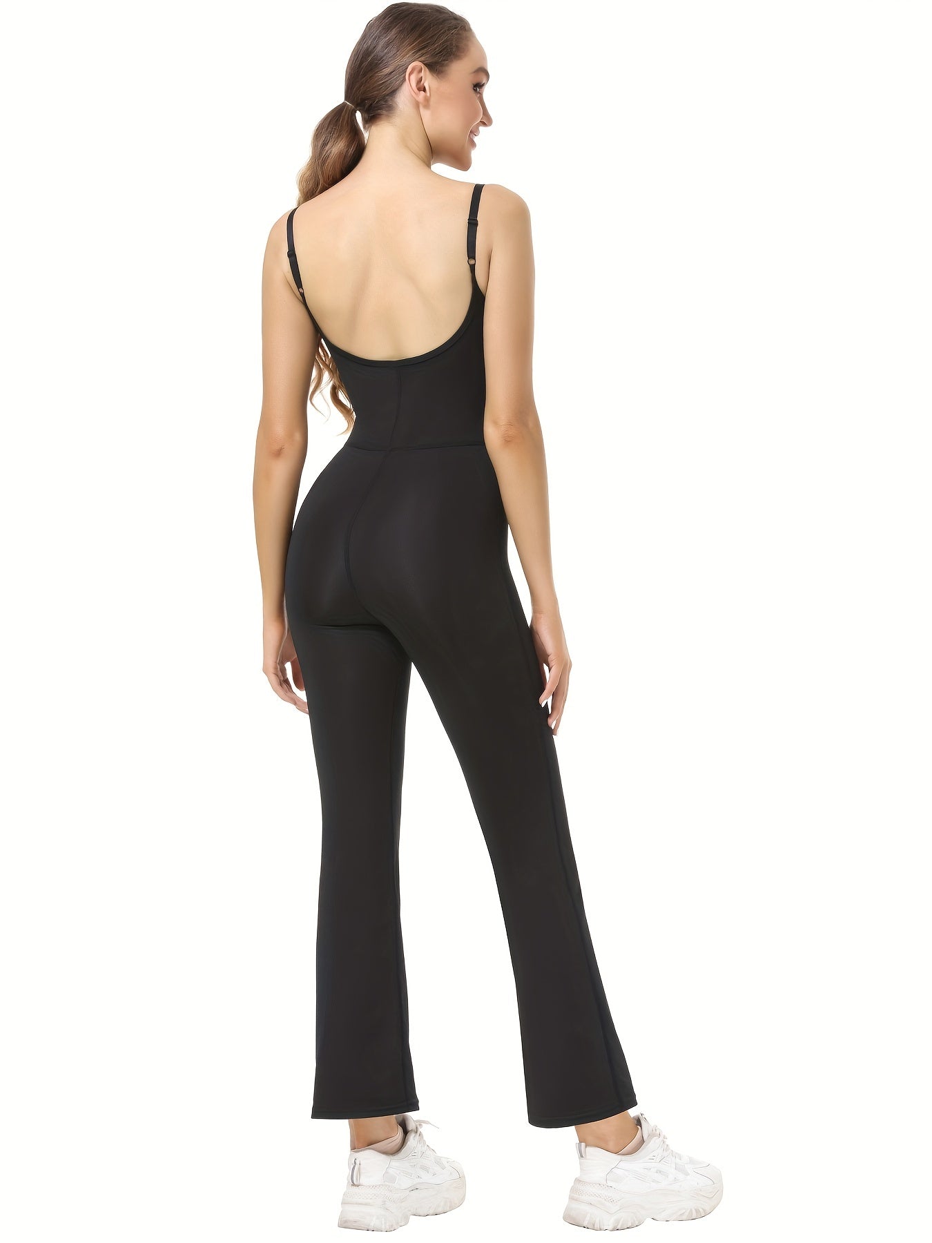 Women's Spaghetti Strap Flare Jumpsuit Bodycon Bodysuit