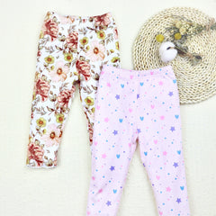 2pcs Toddler Baby Girls Cropped Leggings Flower Heart Allover Print Crop Pants