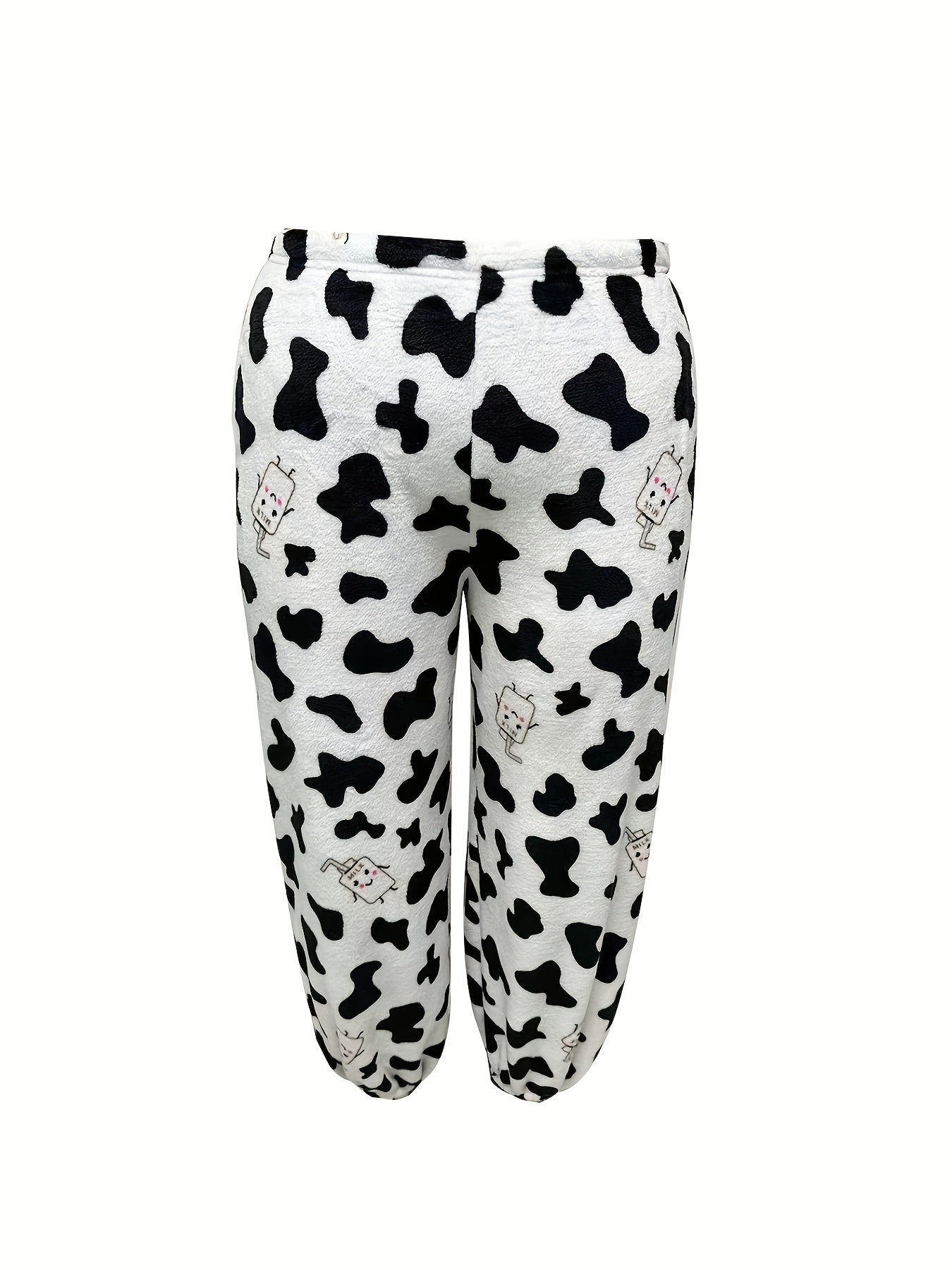 Women's Plus Size Cow Print Flannel Crop Tank Top & Joggers Pajamas Set
