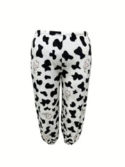 Women's Plus Size Cow Print Flannel Crop Tank Top & Joggers Pajamas Set