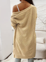 Women's Argyle Knitted Long Sleeve Cardigan with Pockets