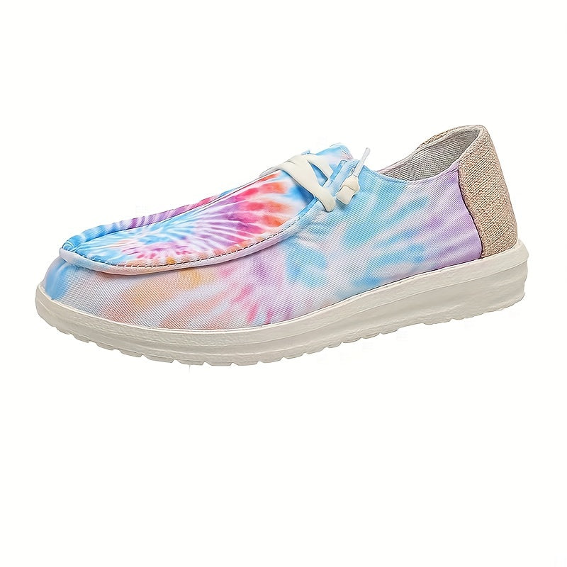 Women's Tie Dye Canvas Shoes Round Toe Slip On Low Top Lightweight Sneakers