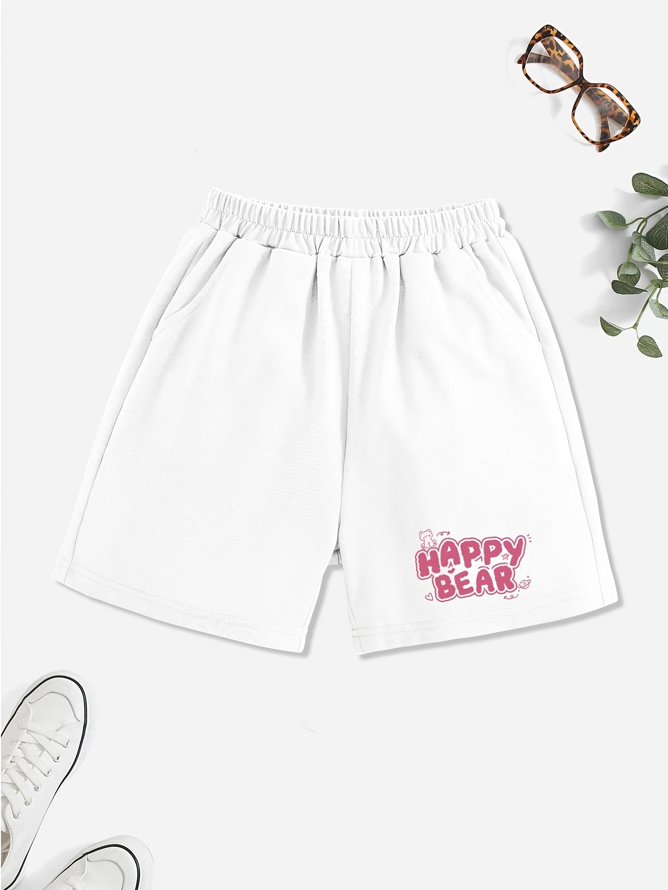 Girls' Happy Bear Graphic Shorts Outwear Elastic Waist Summer Shorts