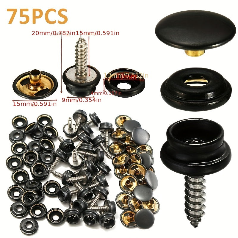 25 Sets 15mm Stainless Steel Screws Copper Buckle Waterproof Cloth Boat Cover