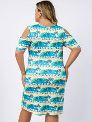 Plus Size Tropical Print Cold Shoulder Tee Sleep Dress