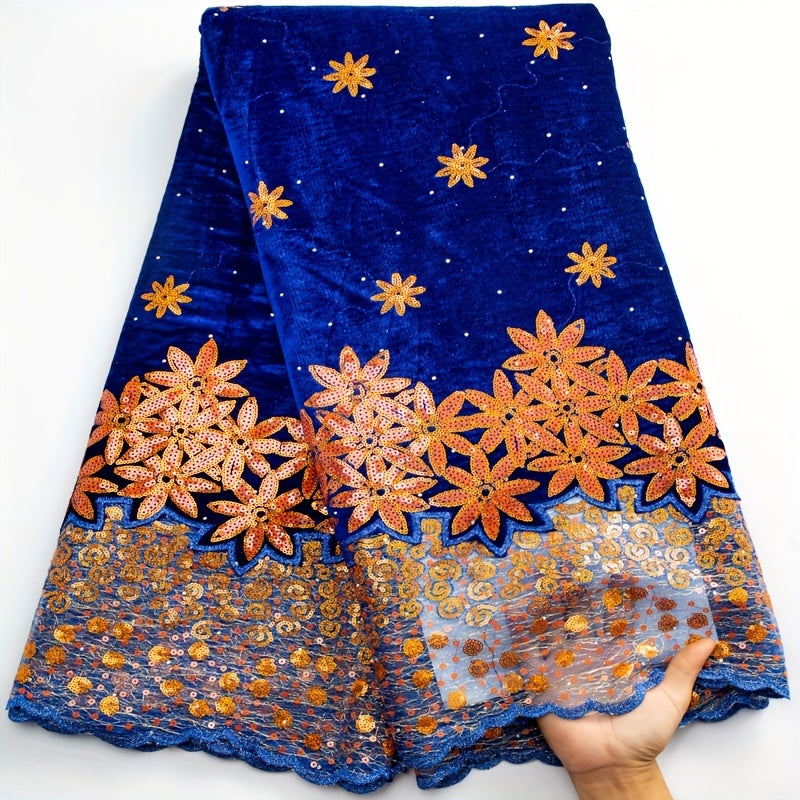 French Velvet Lace Fabric With Sequins High African Velvet Lace Fabric