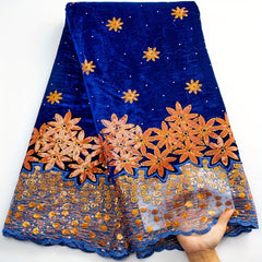 French Velvet Lace Fabric With Sequins High African Velvet Lace Fabric