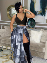 Denim Print High Waist Zip Up Skirt Casual Skirt for Spring & Summer