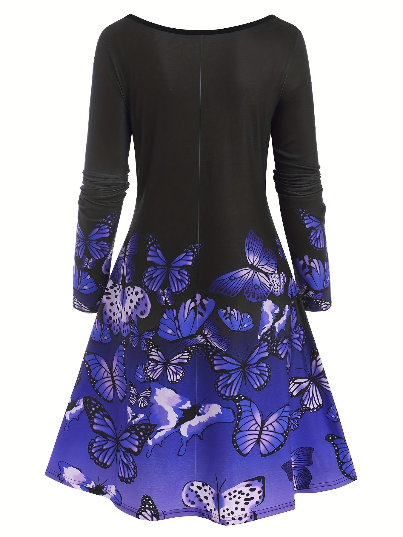 Casual Dress Women's Plus Butterfly Print Long Sleeve Round Neck