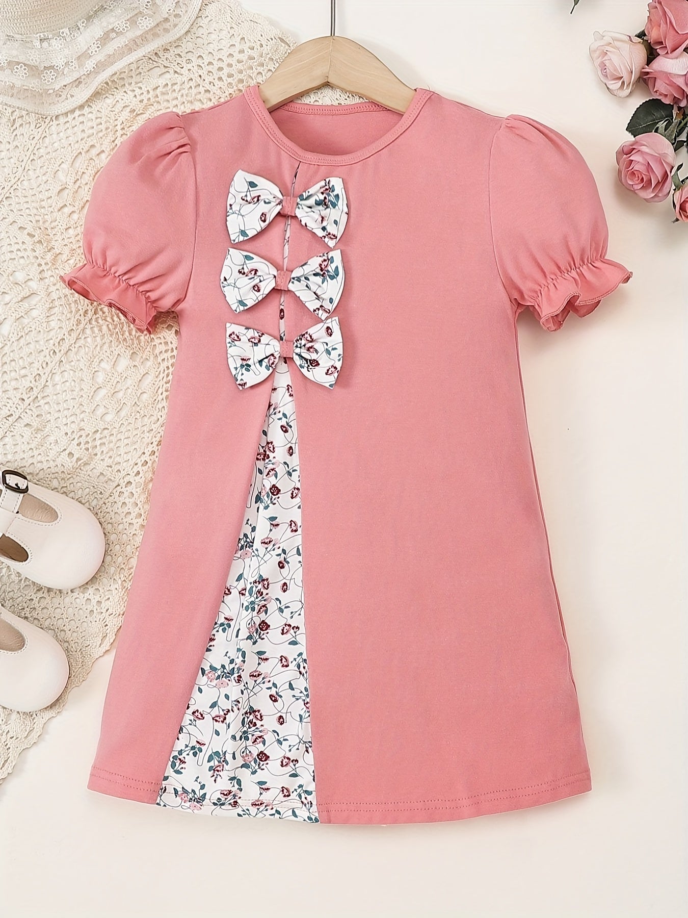Toddler Girls Floral Print Puff Sleeve Dress for Party