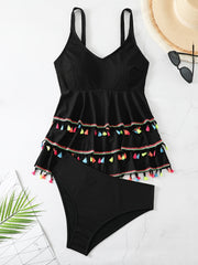 Modest Tankini Set Ribbed Knit V Neck Cami Top & Panty Swimsuit
