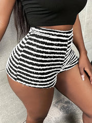 Striped High Waist Skinny Shorts for Women
