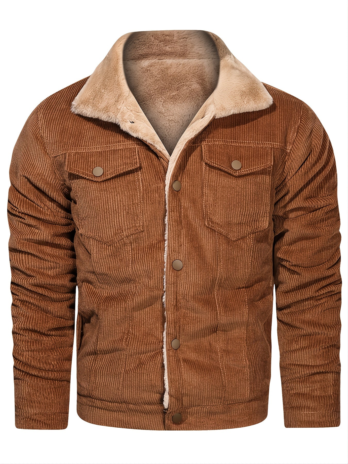 Men's Winter Corduroy Plush Jacket with Zipper Pocket