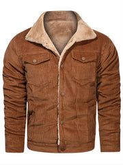Men's Winter Corduroy Plush Jacket with Zipper Pocket