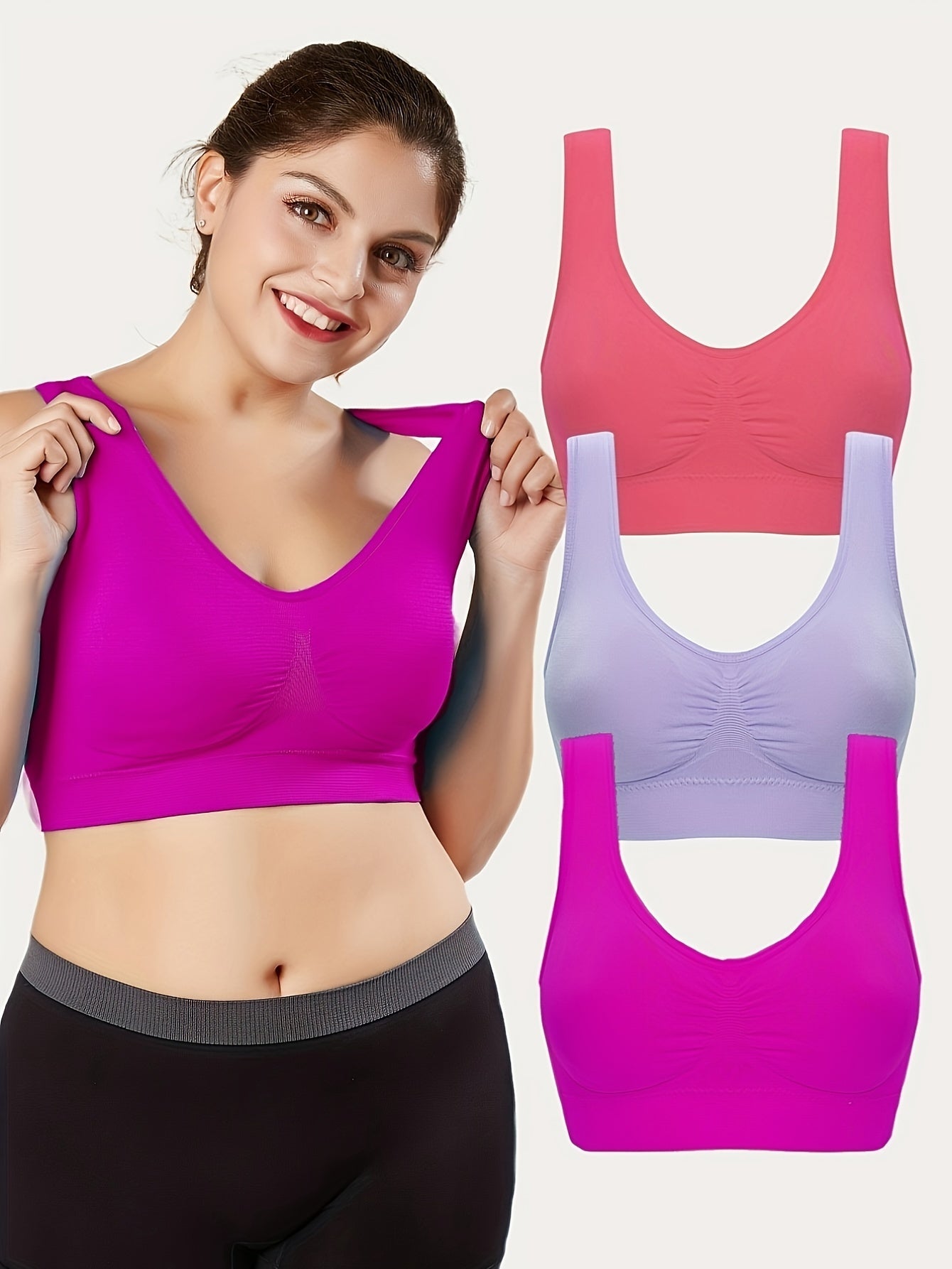 3 Pack Plus Size Basic Bras Set Women's Plus