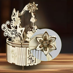3D Wooden Puzzle Handcrafted Recycled Wood Rose with Lyre & Floral Yellow