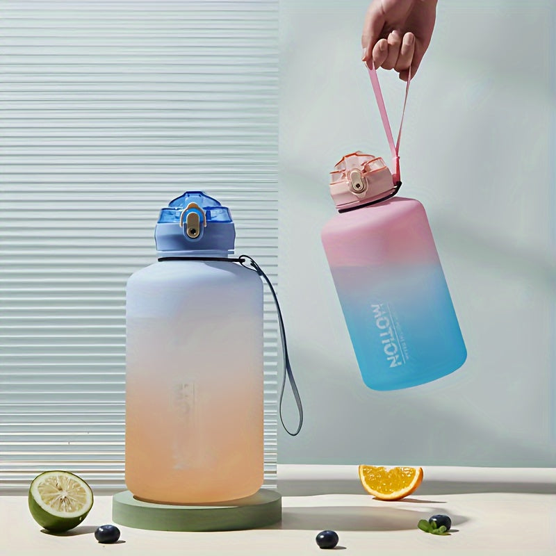 2000ml Gradient Water Bucket With Straw Leakproof Bottle for Fitness Sports