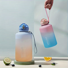 2000ml Gradient Water Bucket With Straw Leakproof Bottle for Fitness Sports