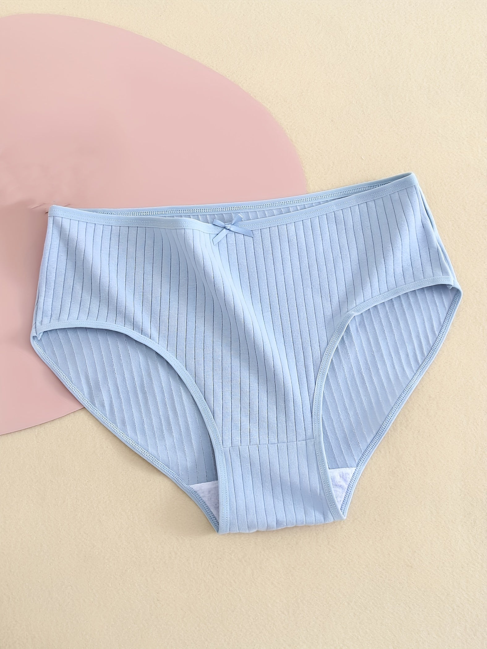 5 Pack Plus Size Casual Panties Set Women's Plus Comfort Solid Mini Bow Ribbed