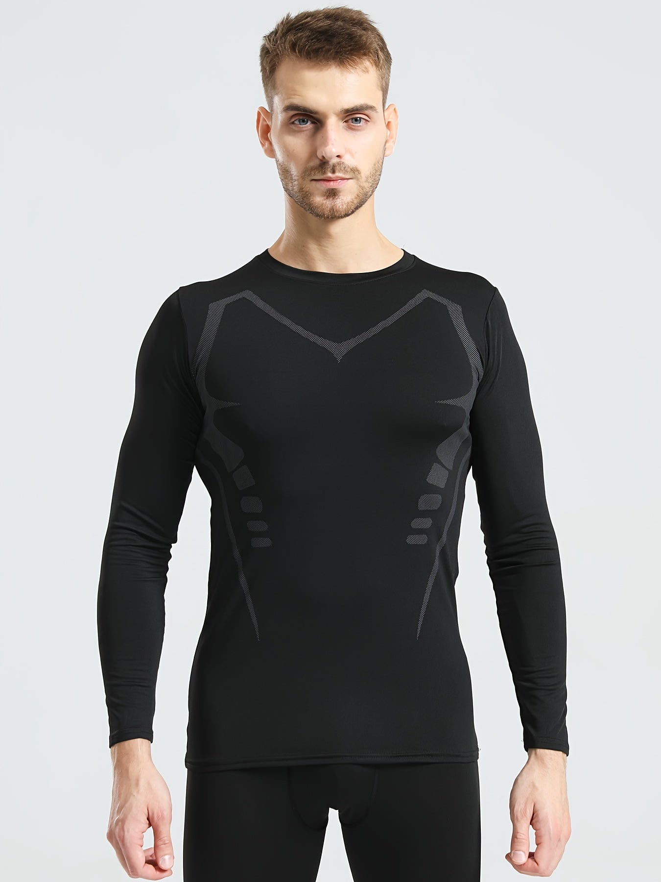 Men's Winter Plush Fitness Tights & Top Pants Set