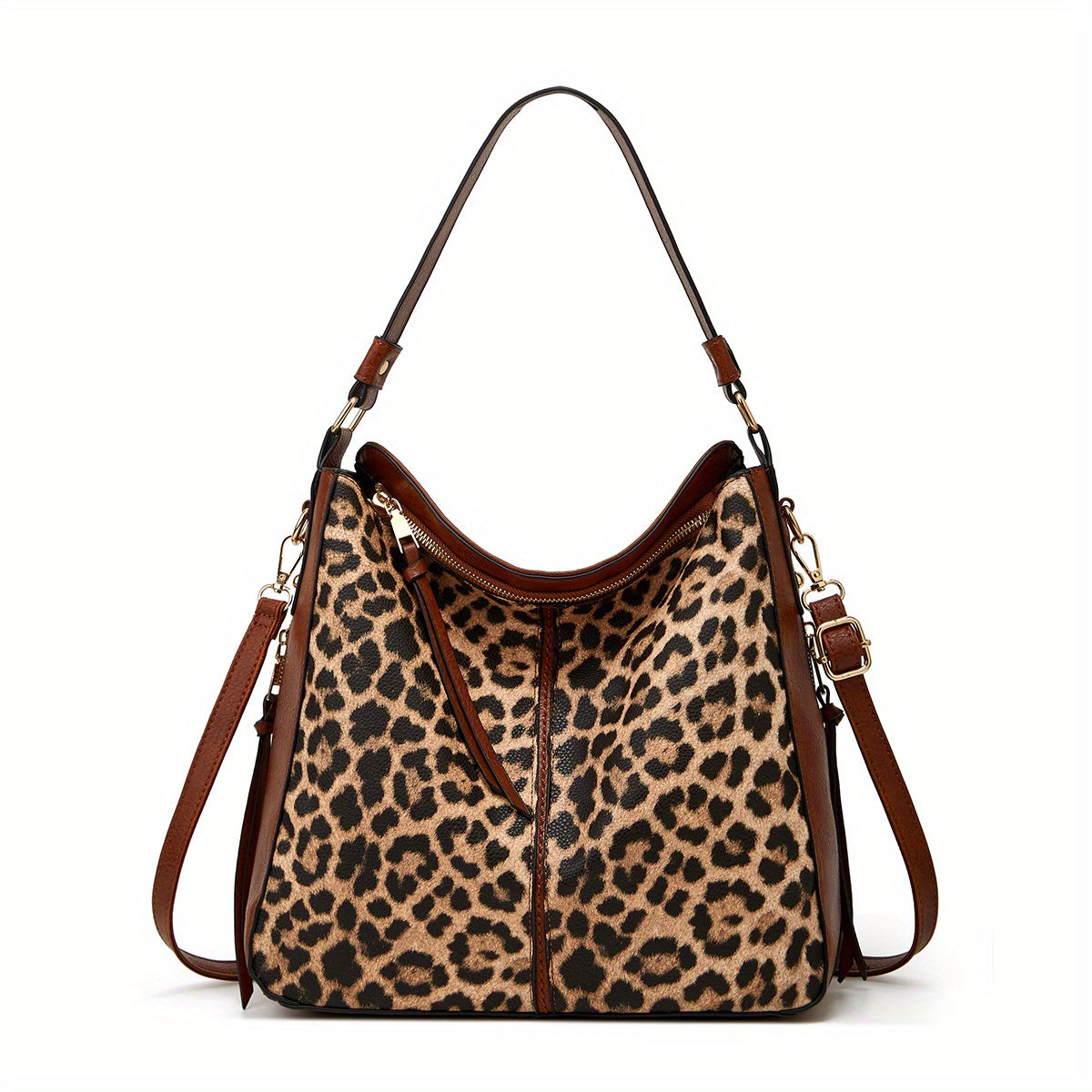 Leopard Print Tote Bag Large Capacity Shoulder Bag Zipper Portable Handle