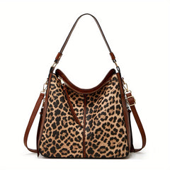 Leopard Print Tote Bag Large Capacity Shoulder Bag Zipper Portable Handle