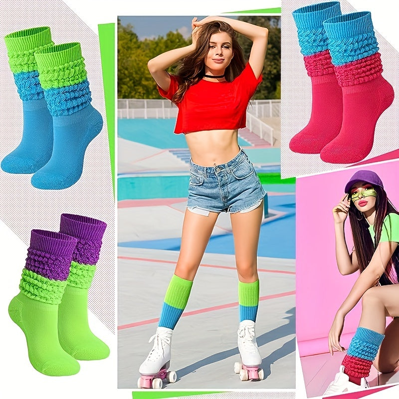 Colorful Warm Slouch Socks for Women - Chunky Knit Scrunchie Socks