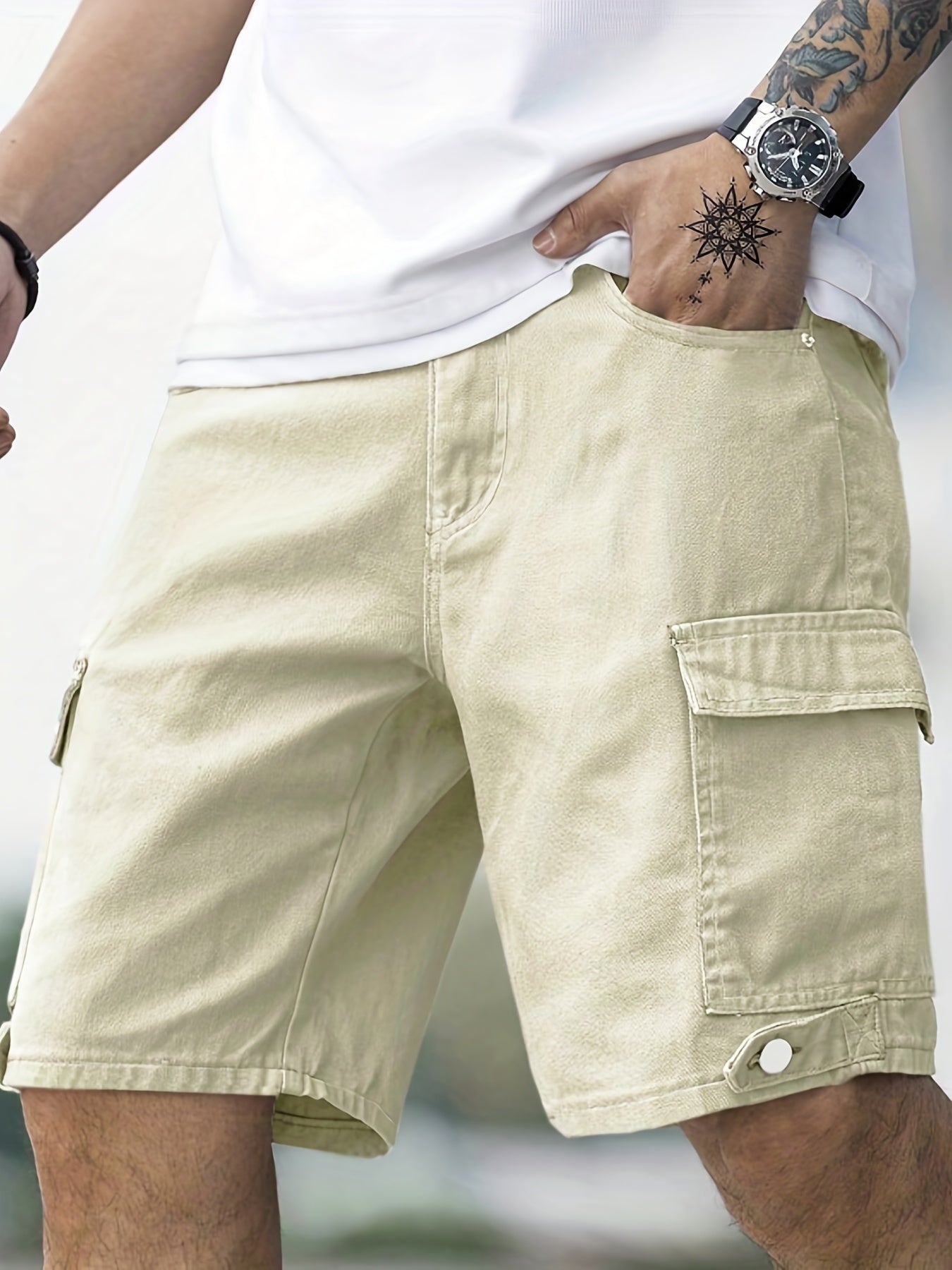Classic Cargo Cotton Denim Men's Shorts for Summer