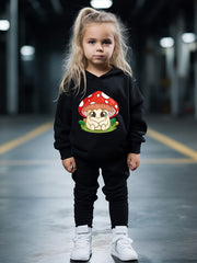 OERYUI Mushroom Print Hooded Pullover Pants Set for Kids