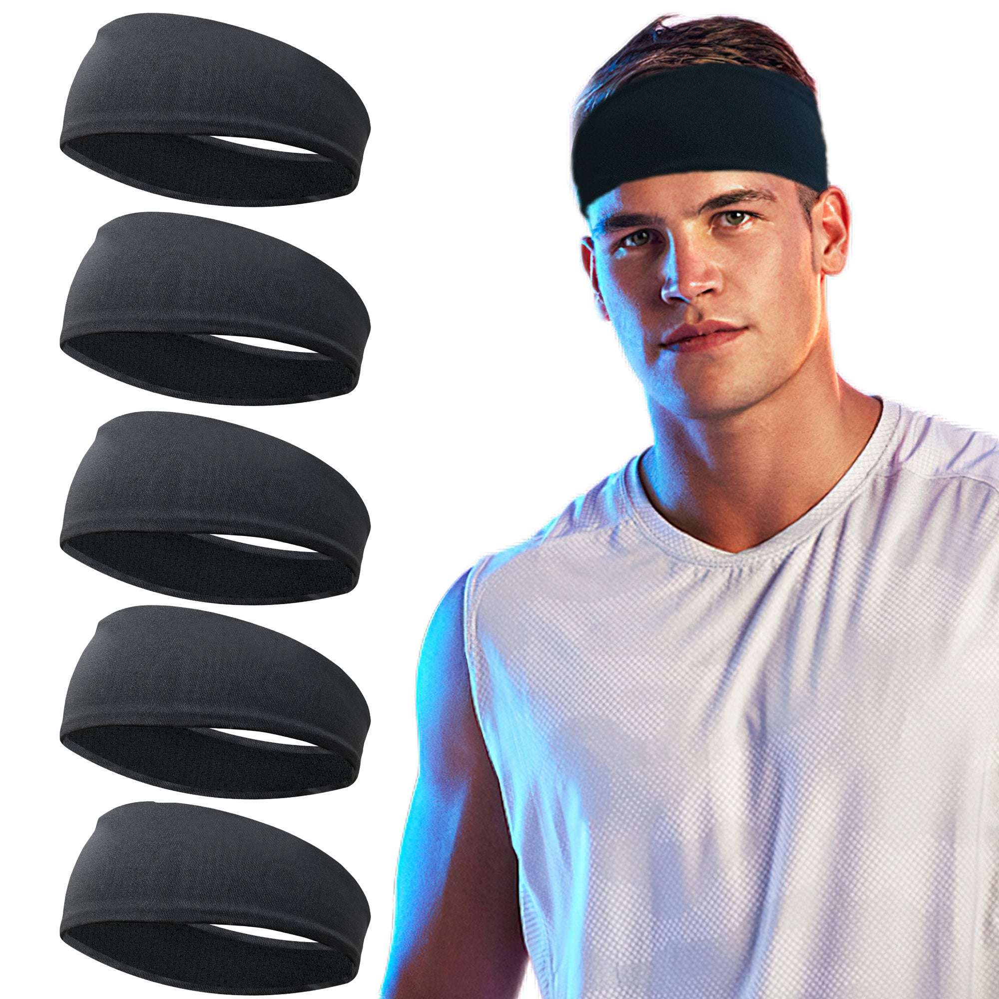 5pcs Men's Sports Headbands Breathable Mesh Reusable Washable Sweat Bands