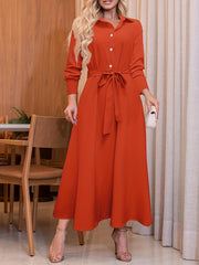 Maxi Dress Collar Long Sleeve Solid Casual Dress