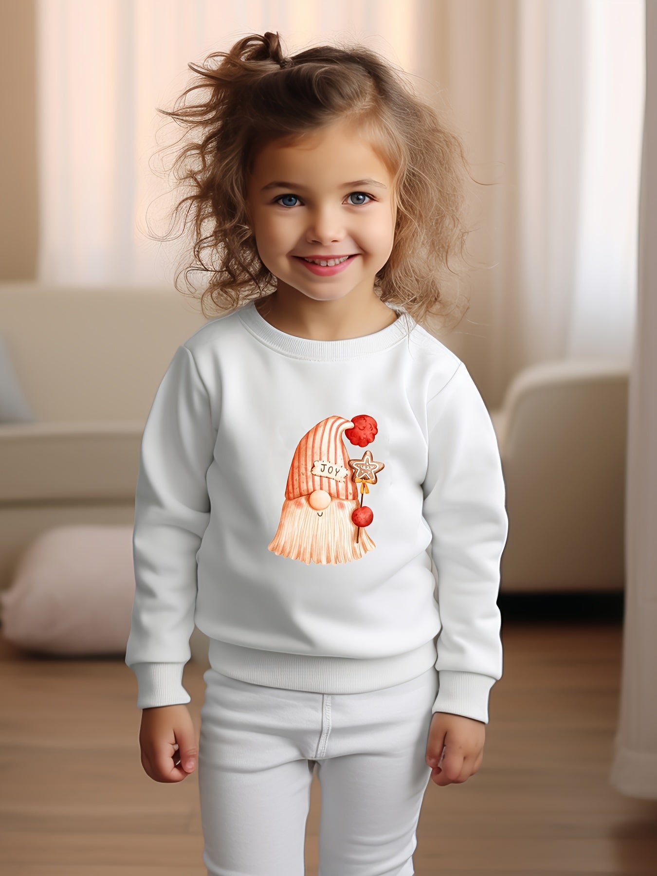Gnome Print Girls Casual Sweatshirt Fall Winter Tops Kids Clothing