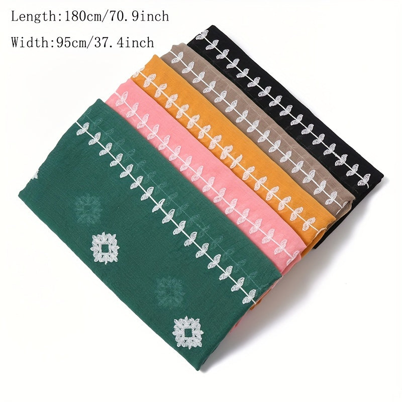 Floral Embroidery Plain Scarf Solid Casual Shawl Hijab Windproof Head Wrap Turba