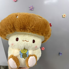 Anime Mushroom Soft Plush Stuffed Toy with Bee Pastel Beige for Kids Decor