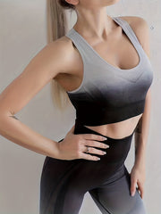2pcs Ombre Yoga Sports Bra & Leggings Set High Elastic Seamless Activewear