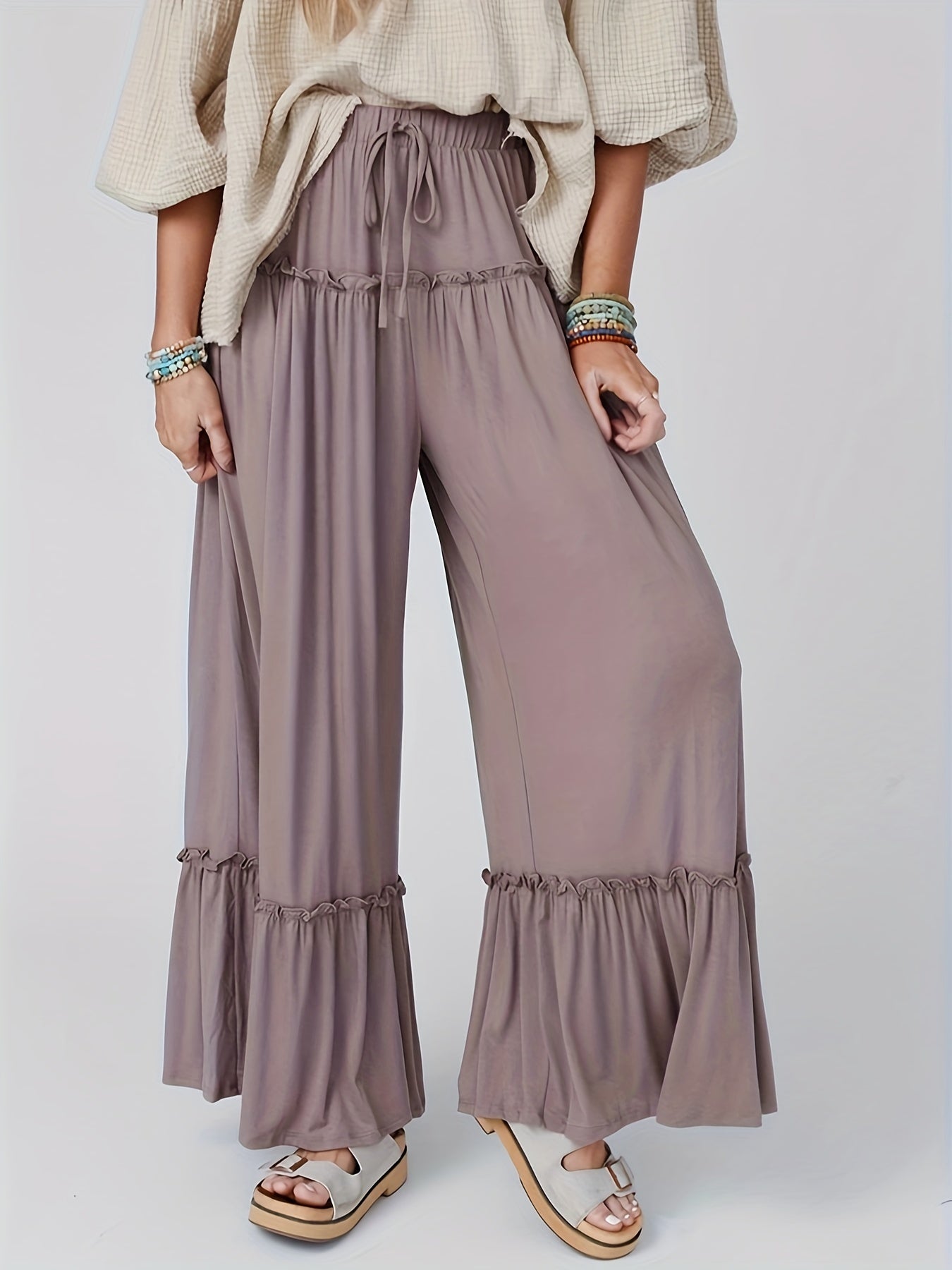Elastic Drawstring Wide Leg Trousers