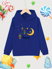 Moon & Star Pattern Girl's Cotton Hoodie Active Stretch Breathable Hood