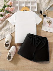 2pcs Girls 'Wild Like My Curls' Tee Elastic Shorts Outfit