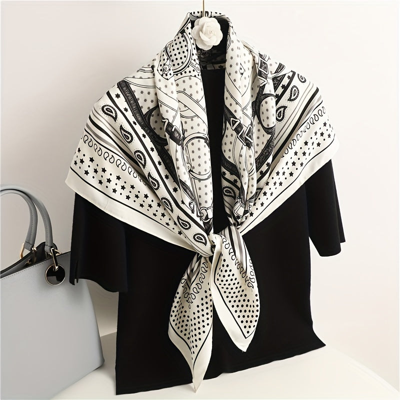 Geometric Paisley Print Bandana Square Scarf Silk Shawl