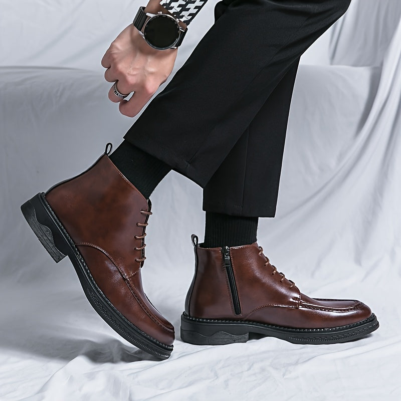 Men's Solid Zipper Derby Boots Formal Dress Shoes