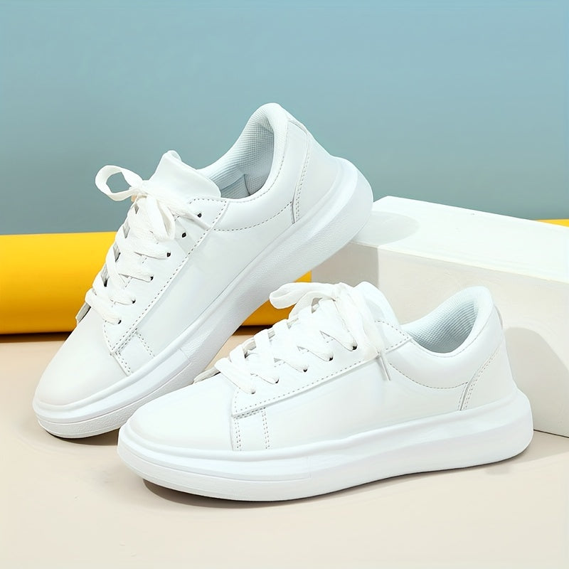 Minimalist Solid Sneakers Low Lace Up Round Toe Thick Bottom Shoes