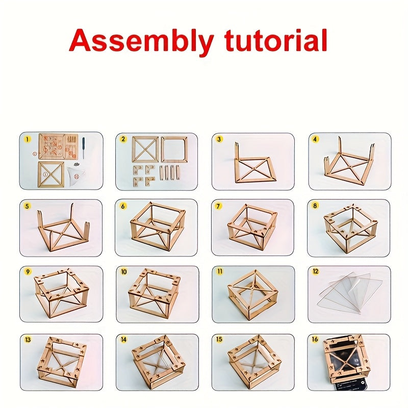 Wooden Puzzle Assembly Toy 3D Holographic Projector DIY Technology