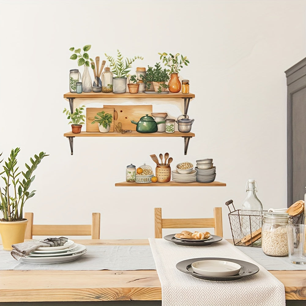 2pcs Greenery Utensil Shelf Wall Stickers for Kitchen