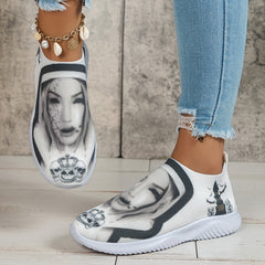 Women's Halloween Pattern Sneakers Low Top Slip On Knit Sock Shoes