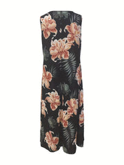 Floral Print Round Neck Maxi Tank Dress