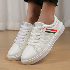 Stripes Pattern Faux Leather Skate Shoes Wear Resistance Non Slip Flat Sneakers