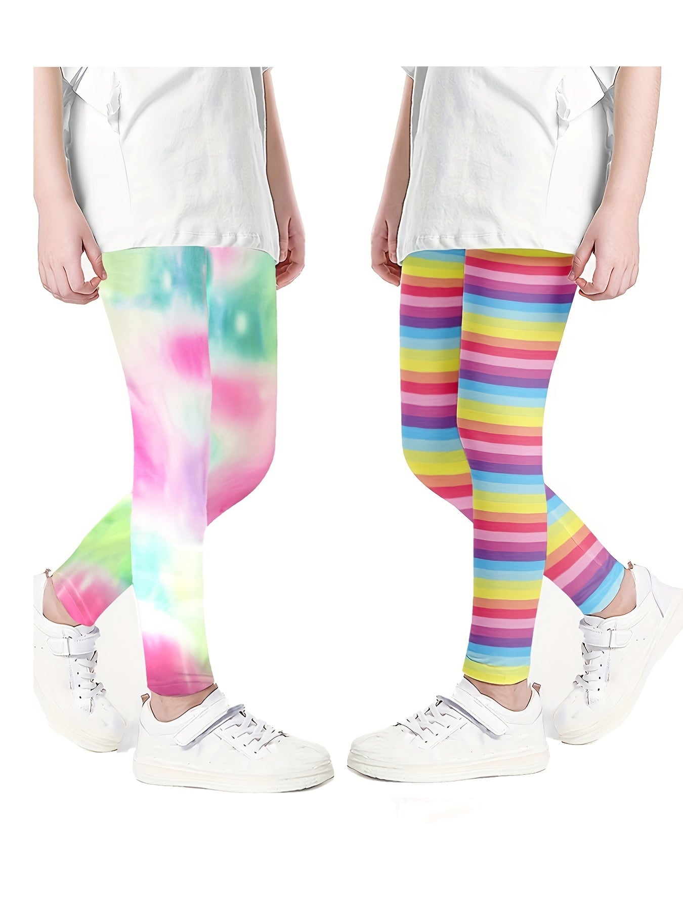 Toddler Girls Rainbow Stripes Athletic Leggings High Waist Yoga