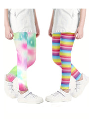 Toddler Girls Rainbow Stripes Athletic Leggings High Waist Yoga