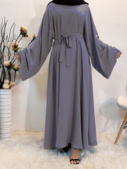 Casual Abaya Dress Women's Plus Solid Long Sleeve Round Neck Maxi Jala