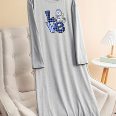 Snowman Graphic Long Sleeve Tee Home Wear Dress